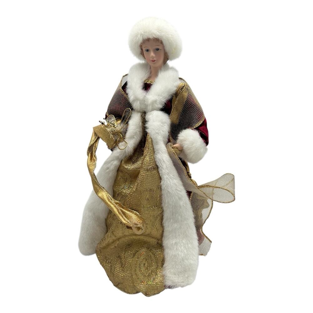 Angel Christmas Tree Topper Red Dress Fur Trimmed Holiday Decor